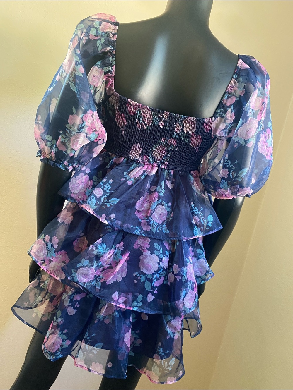 Altar'd State Navy Smocked Bodice Floral Dress